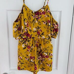 Xhilaration Yellow Floral Romper Cold Shoulder Tie Front XS